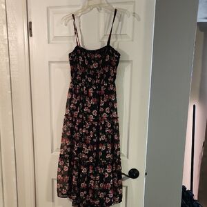 No Boundaries Black and Pink Floral Midi Dress